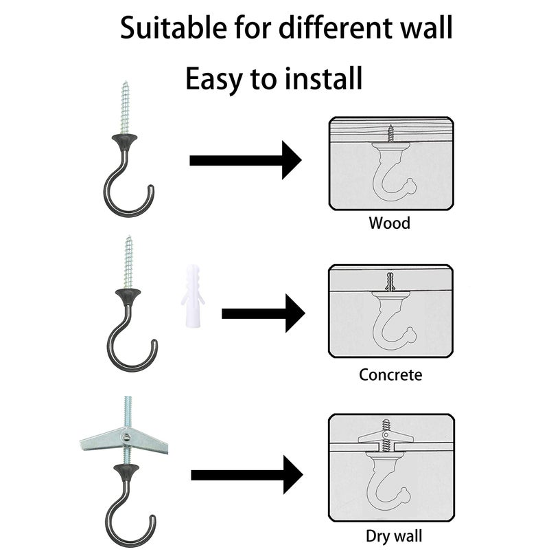 Evsteluo 2 Sets Large Swag Ceiling Hooks Heavy Duty Swag Hook with Hardware for Hanging Plants Ceiling Installation Cavity Wall Fixing (2 Sets  Brilliant Black) - Image 4